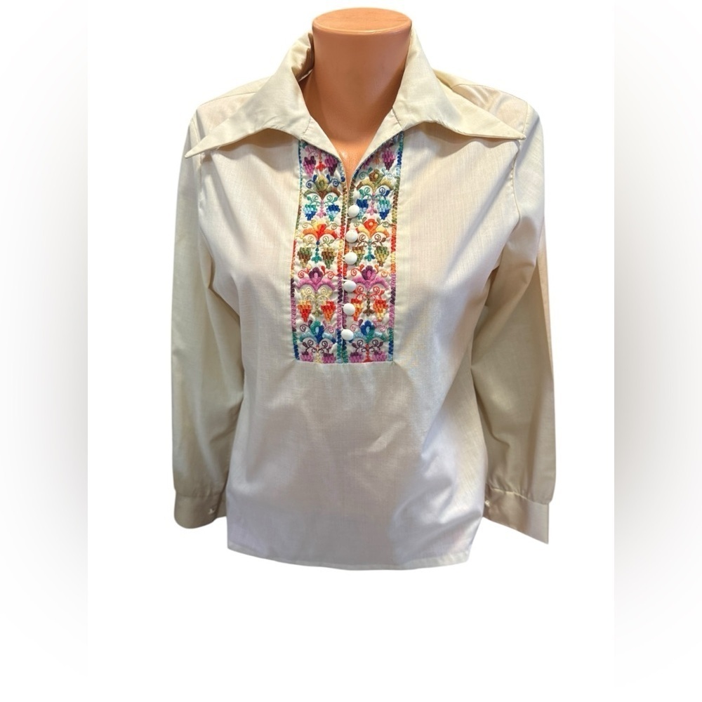 NPC Fashions Embroidered 1970s Vintage Folk Blouse Size M 70's Cotton 70's Hippy